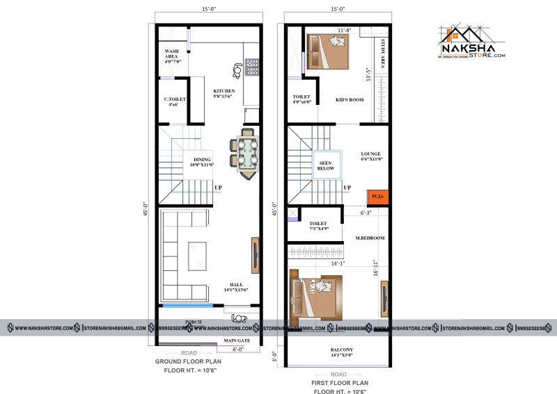 15×45 House Floor Plan Design in India | Modern Residential Layout – Naksha Store